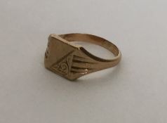 A gent's 9 carat signet ring with scroll decoratio
