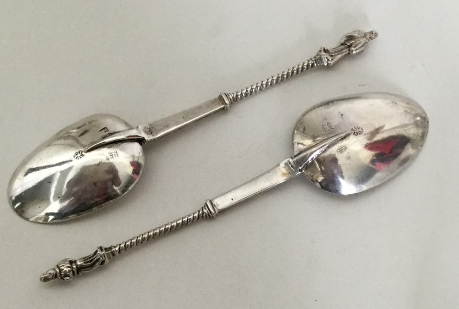 A pair of unusual silver Apostle top tablespoons. - Image 2 of 2