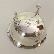 A heavy Edwardian silver sugar bowl with card cut
