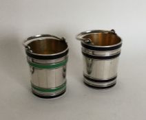 A rare pair of Victorian silver and enamelled salt