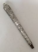 A large tapering silver walking stick handle mount