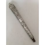 A large tapering silver walking stick handle mount