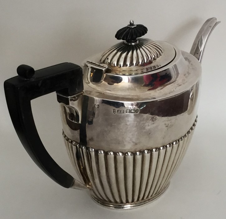 A large silver half fluted teapot with reeded deco - Image 2 of 2