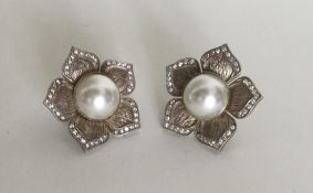 BRIDAL JEWELLERY: A pair of silver and faux pearl ear c