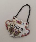 An unusual 18th Century wine label for 'Lisbon'. E