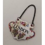 An unusual 18th Century wine label for 'Lisbon'. E