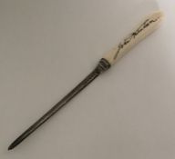 A heavy silver ivory handled letter opener. Birmin