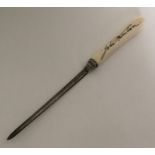 A heavy silver ivory handled letter opener. Birmin