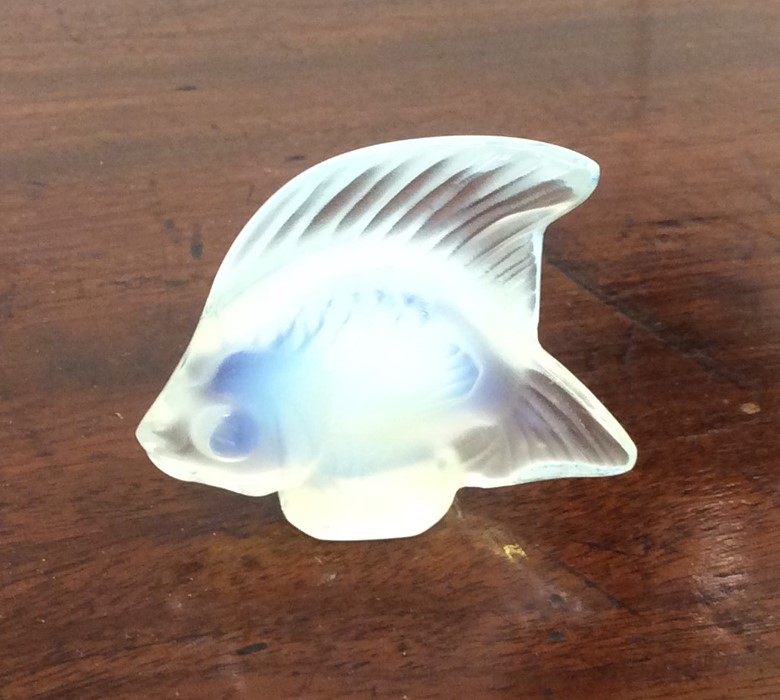 LALIQUE: A stylish blue glass figure of a fish con