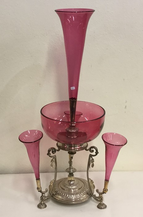 An attractive cranberry glass epergne on plated ba - Image 2 of 3