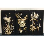 A good set of three lacquered plaques in the form