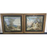 A good pair of gilt framed silks decorated in brig