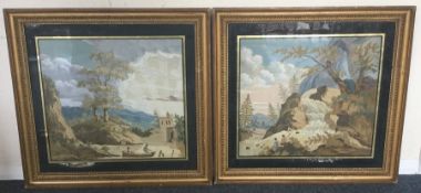 A good pair of gilt framed silks decorated in brig