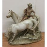A massive Royal Dux figure of horses and rider on
