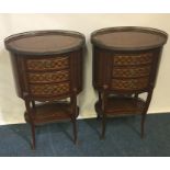 A pair of good quality oval parquetry inlaid bedsi