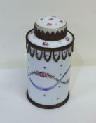 A French cylindrical tea caddy decorated with swag