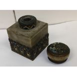 An onyx and cloisonné square inkwell decorated in