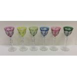 A good set of six hobnail cut glasses on shaped ba