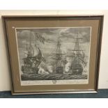 A framed and glazed print depicting ships. Est. £1