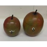 Two tea caddies in the form of apples with hinged