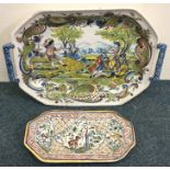 A decorative Dutch porcelain two handled plate in