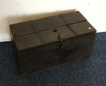 A good quality hinged top iron bound trunk with fi