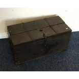 A good quality hinged top iron bound trunk with fi