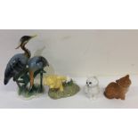 Two Beswick cats together with a Royal Doulton fig