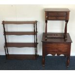 A small Victorian mahogany whatnot together with a