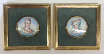 A pair of rectangular framed miniatures on ivory d