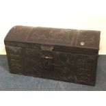 An unusual Antique leather domed top trunk decorat