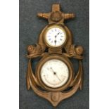 An unusual clock / barometer decorated with an anc