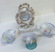 A Staffordshire scroll decorated watch holder toge