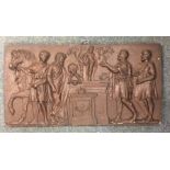 A rectangular Antique carved wooden plaque depicti