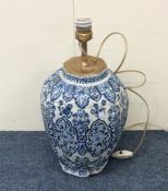 A large blue and white Dutch vase mounted as a lam