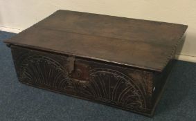 An early Georgian carved fronted bible box with hi