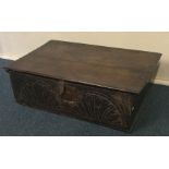 An early Georgian carved fronted bible box with hi