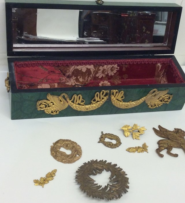 A French jewellery box with gilt mounts and green - Image 2 of 2