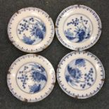 A set of four 18th Century Delft plates in blue gr