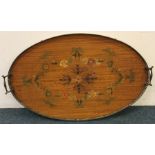 An attractive oval inlaid tray with brass gallery.