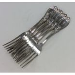 A set of six American silver forks of tapering for