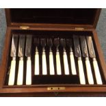 A cased set of six (plus six) Victorian ivory hand