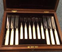 A cased set of six (plus six) Victorian ivory hand