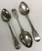 A group of three silver fiddle pattern spoons. Var