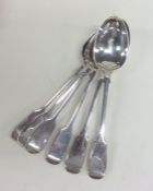 A heavy set of six silver fiddle pattern spoons. L