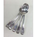 A heavy set of six silver fiddle pattern spoons. L