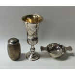 A silver two handled porringer together with a Kid