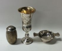 A silver two handled porringer together with a Kid