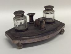 A Continental miniature silver two bottle inkstand