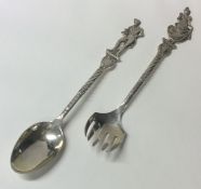 A pair of Continental silver salad servers. Bearin